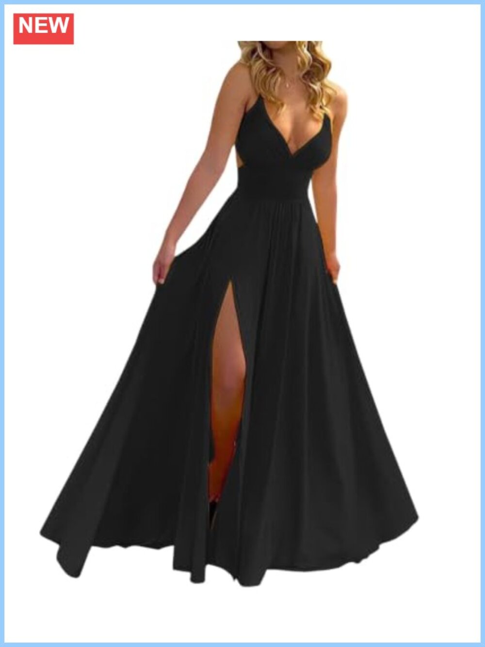 Women's V Neck High Split Maxi Dress Tie Back Prom Formal Gown